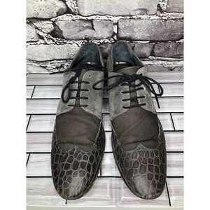 Just Cavalli Taupe Croc Leather Suede Fabric Designer Oxfords Shoes Men Sz 48EU